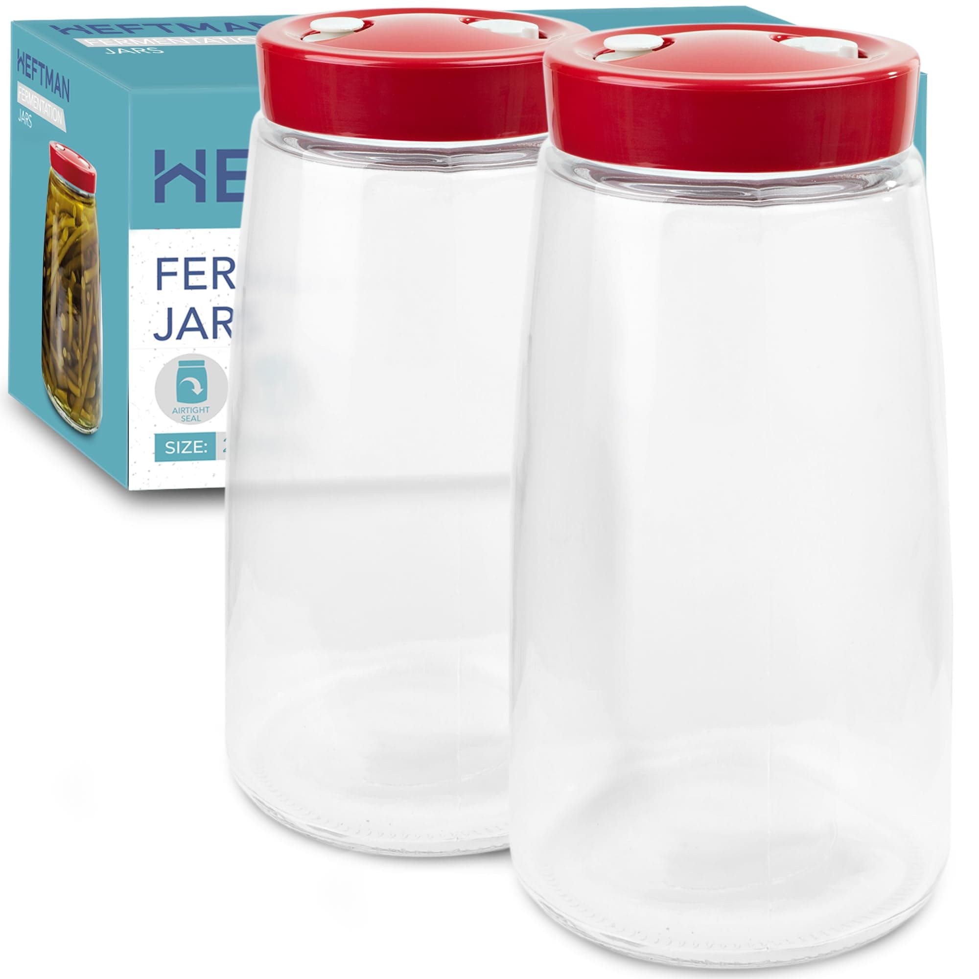 Fermenting Jar With 1 Way Air Release Vent - 2.2 Litres, 2 Pack - Ideal for Safe Fermentation for Kefir, Kimchi, Sauerkraut, Sourdough Starter, Overnight Oats - Fermentation Jars Pack of 2