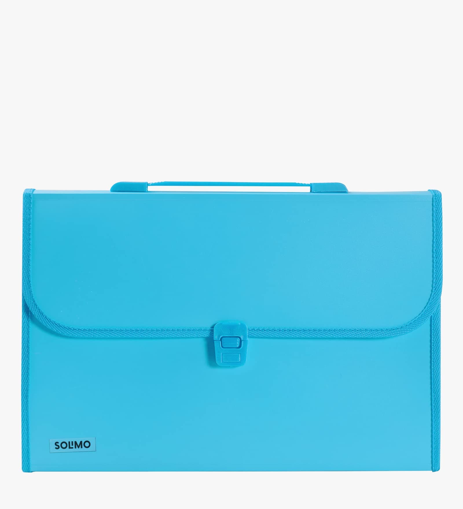 Amazon Brand - Solimo Plastic Expanding File Folder with 13 Pockets, Handle, and Buckle Closure, for A4 Size Documents (Blue)