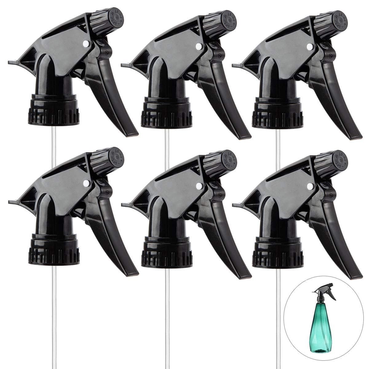 6pcs Spray Bottle Replacement Nozzle- Reusable Heavy Duty Mist Spray & Stream Sprayer Replacement Tops Fit Standard 28/400 Neck 32oz, 16oz, 8oz Bottles for Home Office Cleaning Household, Black