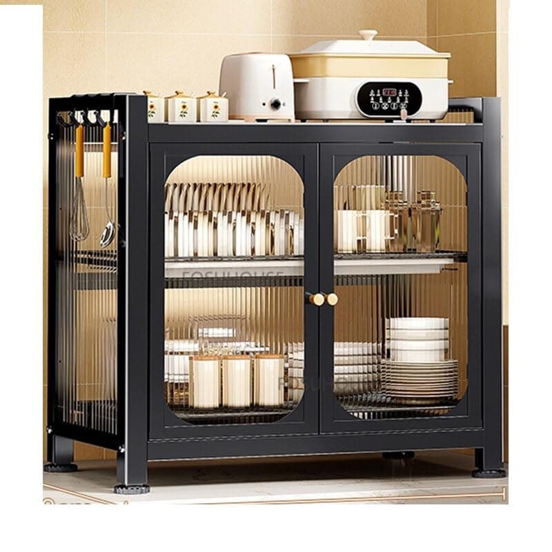 Carbon Steel Kitchen Storage Rack Drain Dishware Storage Rack Countertop Storage Cupboard With Door Multifunctional Bowl Chopsticks Storage Box Kitchen Countertop Plate Organizer (Black)