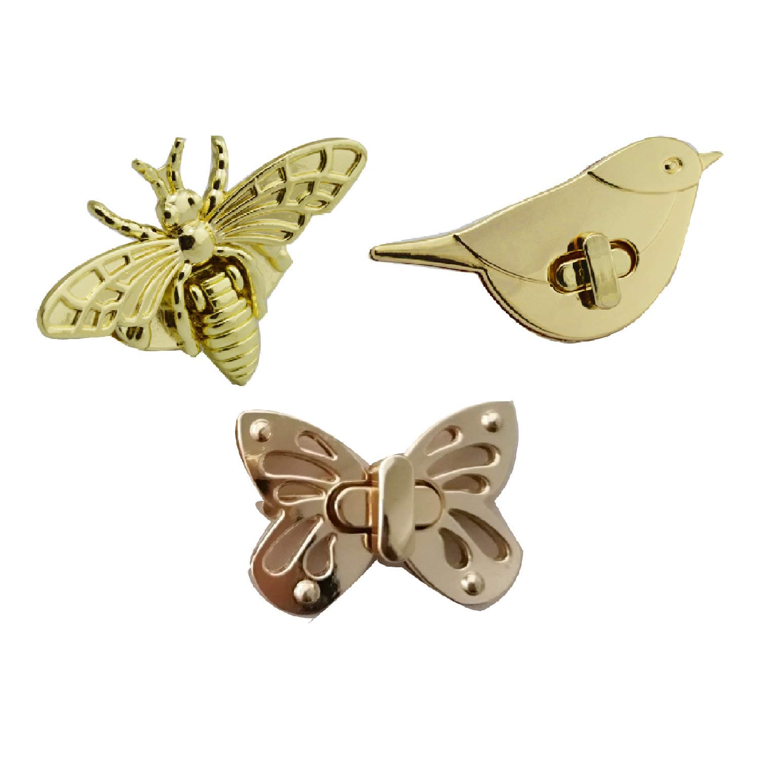 CAILI Turn Lock,Purses Handbag Decorative Lock,Bee/Cute Bird/Butterfly Shape Clasp Decoration Metal Hardware DIY Making Tool for Women Bag(3 pcs)