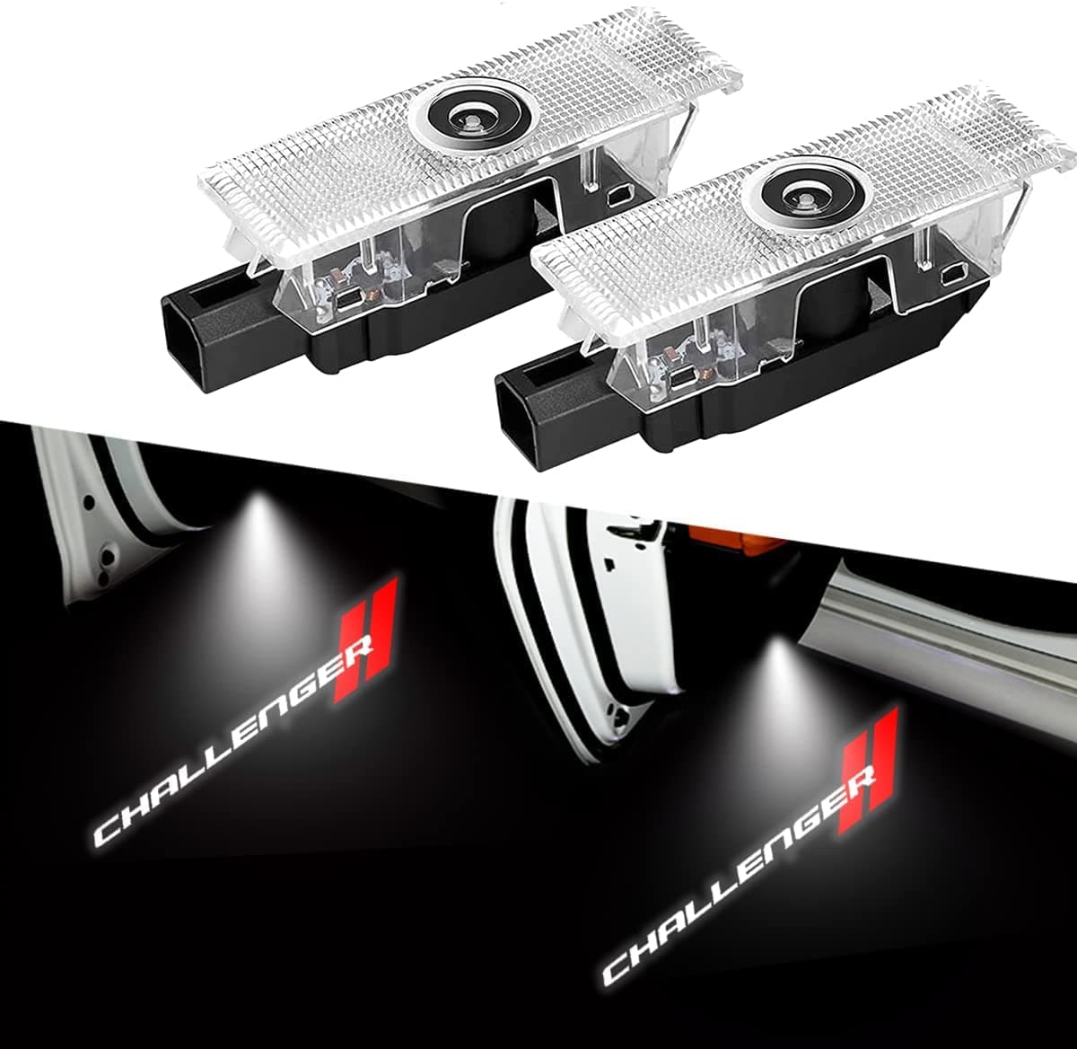 MSDZ Fit Challenger Door Light Logo Projector HD Welcome Light 2PCS Logo Welcome Lights LED Projector Car Ghost Shadow Light Fit for Dodge Challenger Accessories