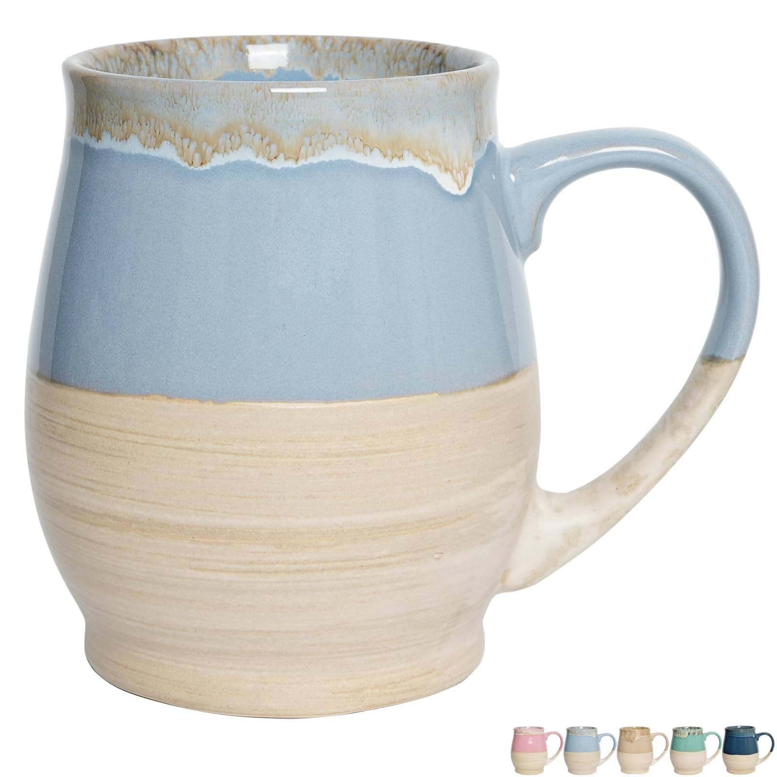 Bosmarlin Extra Large Ceramic Coffee Mug, 25 Oz, Dishwasher and Microwave Safe, Big Oversized Tea Cup, Reactive Glaze (Light Blue)