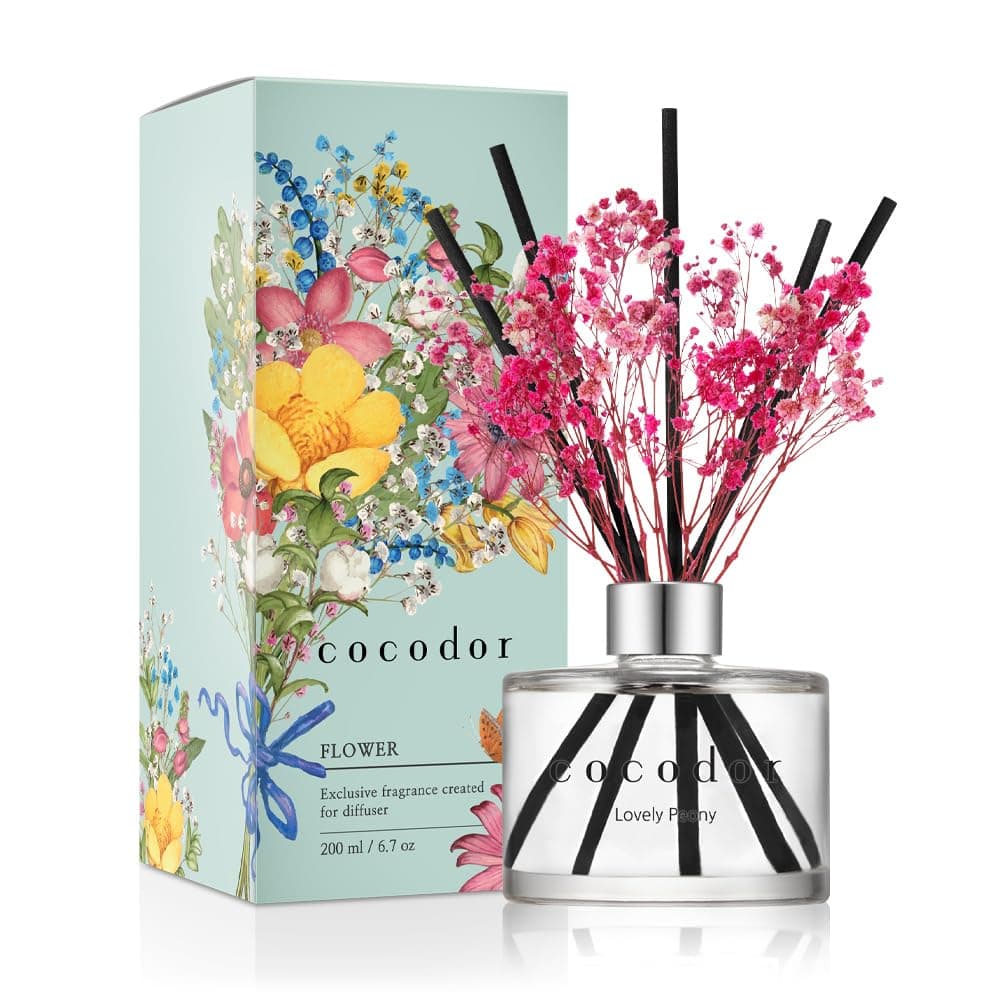 Cocod'or [COCODOR/Lovely Peony Flower Reed diffusers Oil with a Set of 5 Fiber Sticks, 200ml, Best for Home, Kitchen, Bathroom. Diffusers with sticks