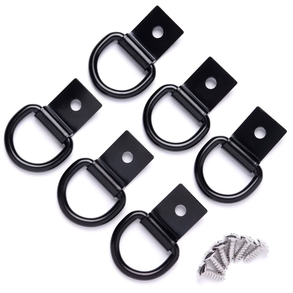 6 Pcs D-Ring Tie Down Anchors 1/4" Heavy Duty Steel Tie Down Hooks for Truck, Trailer, Camper, Warehouse, Garage, Boat, Cargo Control Surface Mount, D Ring with Screws, Black