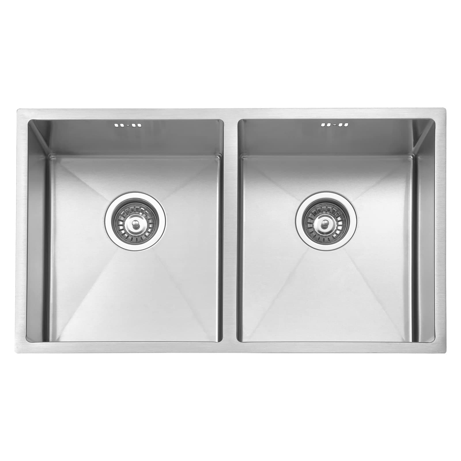 Kitchen Sink Undermount Handmade Design 1.2mm Thickness Square Stainless Steel Double 2 Bowl with Waste Pipes, 745 X 440 mm