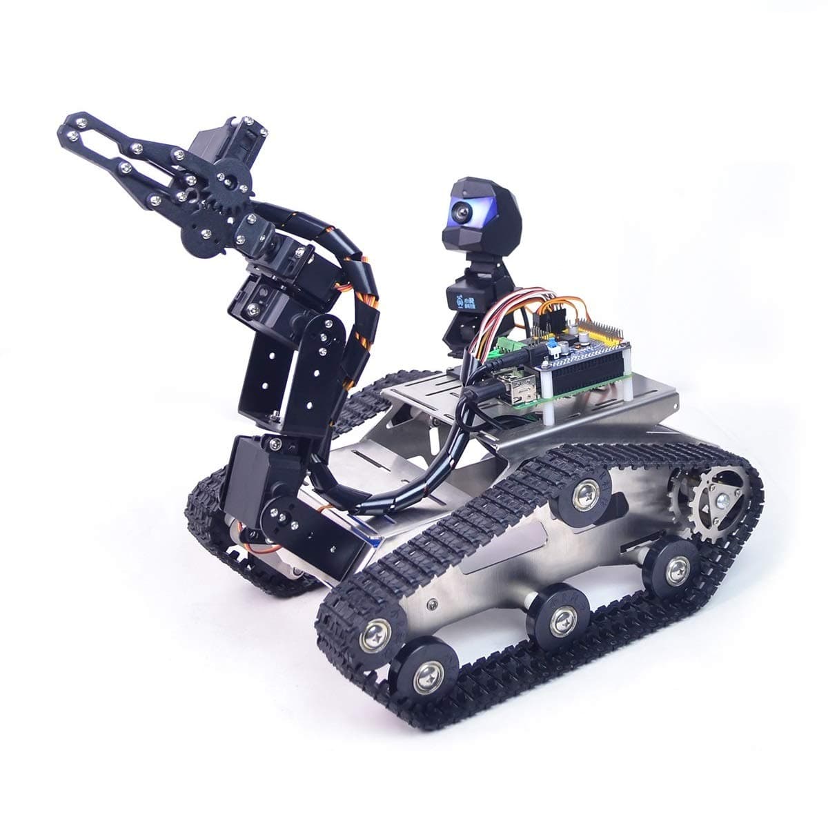 Smart Robot Car Kit for Raspberry Pi, Tank Robot Chassis Real-Time Video Transmission, WiFi/Bluetooth Control, Path Planning, Programmable Robot Kit (Stainless steel chassis+Raspberry Pi 4B(4GB))