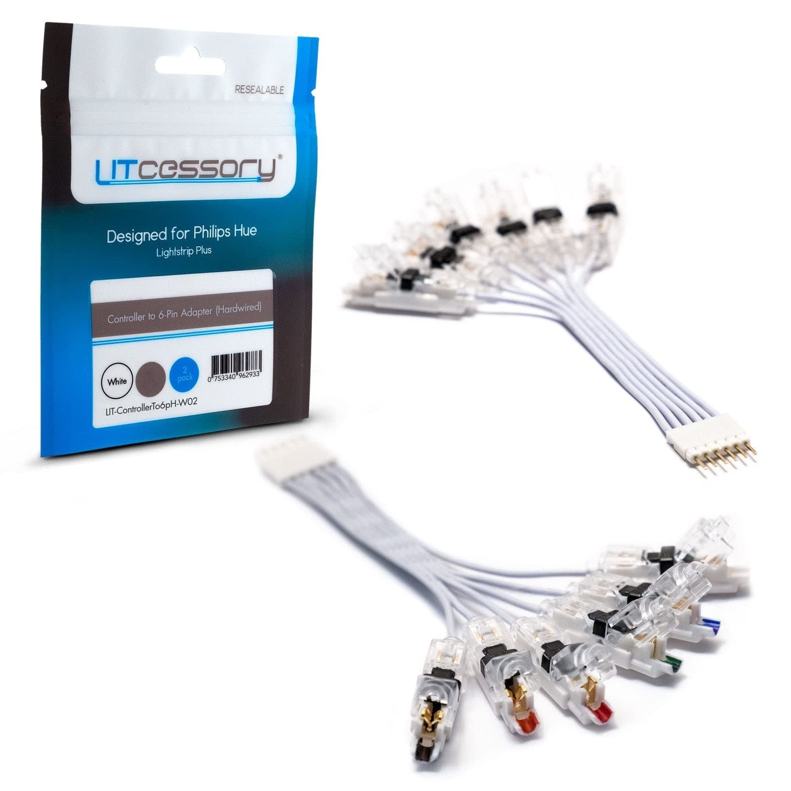 Litcessory Controller to 6-Pin Adapter for Philips Hue Lightstrip Plus (Hardwired Version, White)
