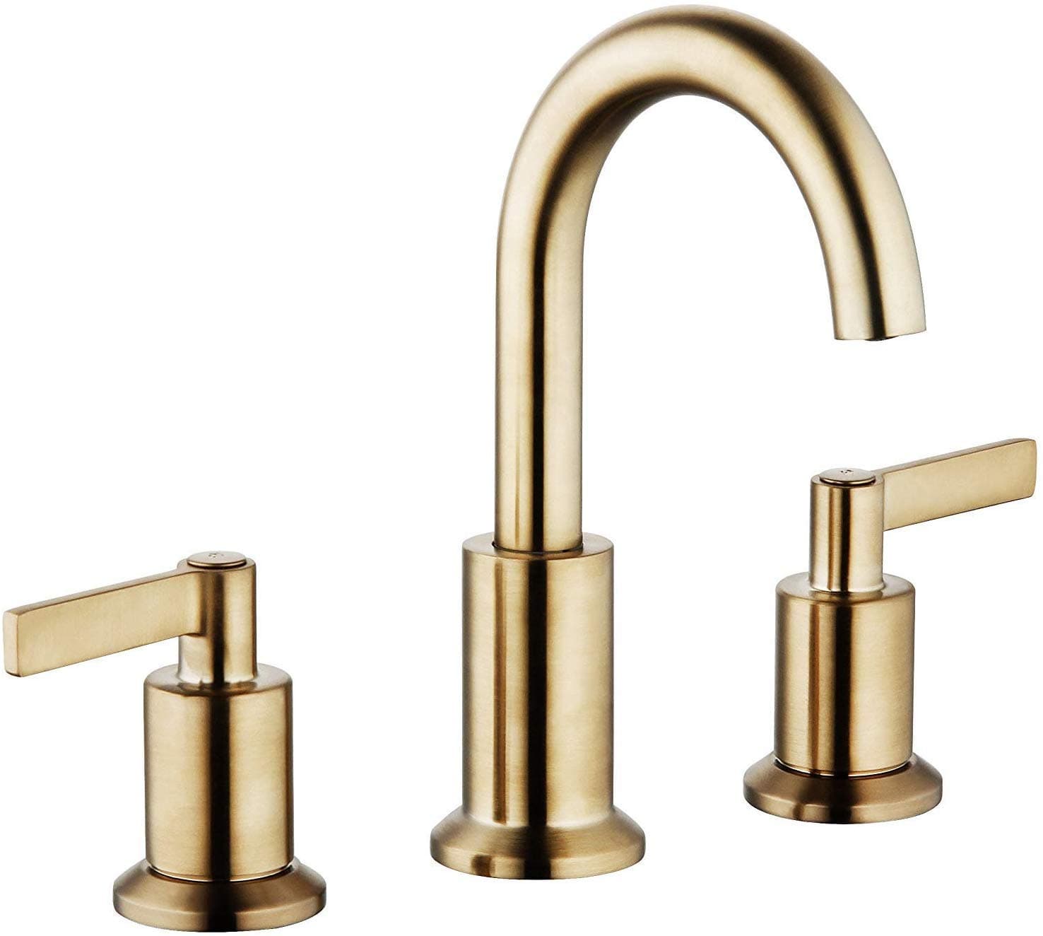 Modern Brushed Gold Two-Handle Deck-Mounted Bathroom Faucet, LFS-0188-CS, 8 Inch, 1.2 GPM Max at 60 psi, Brass, Pop Up Drain, Swivel Spout, 5.8 Inch Spout Height, 8.7 Inch Faucet Height