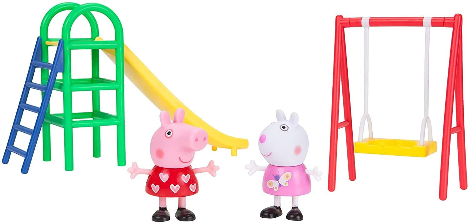 Peppa Pig Playground Fun Playset, 4 Pieces - Includes Peppa & Suzy Sheep Character Figures, Slide & Swing Set - Toy Gift for Kids - Ages 2+
