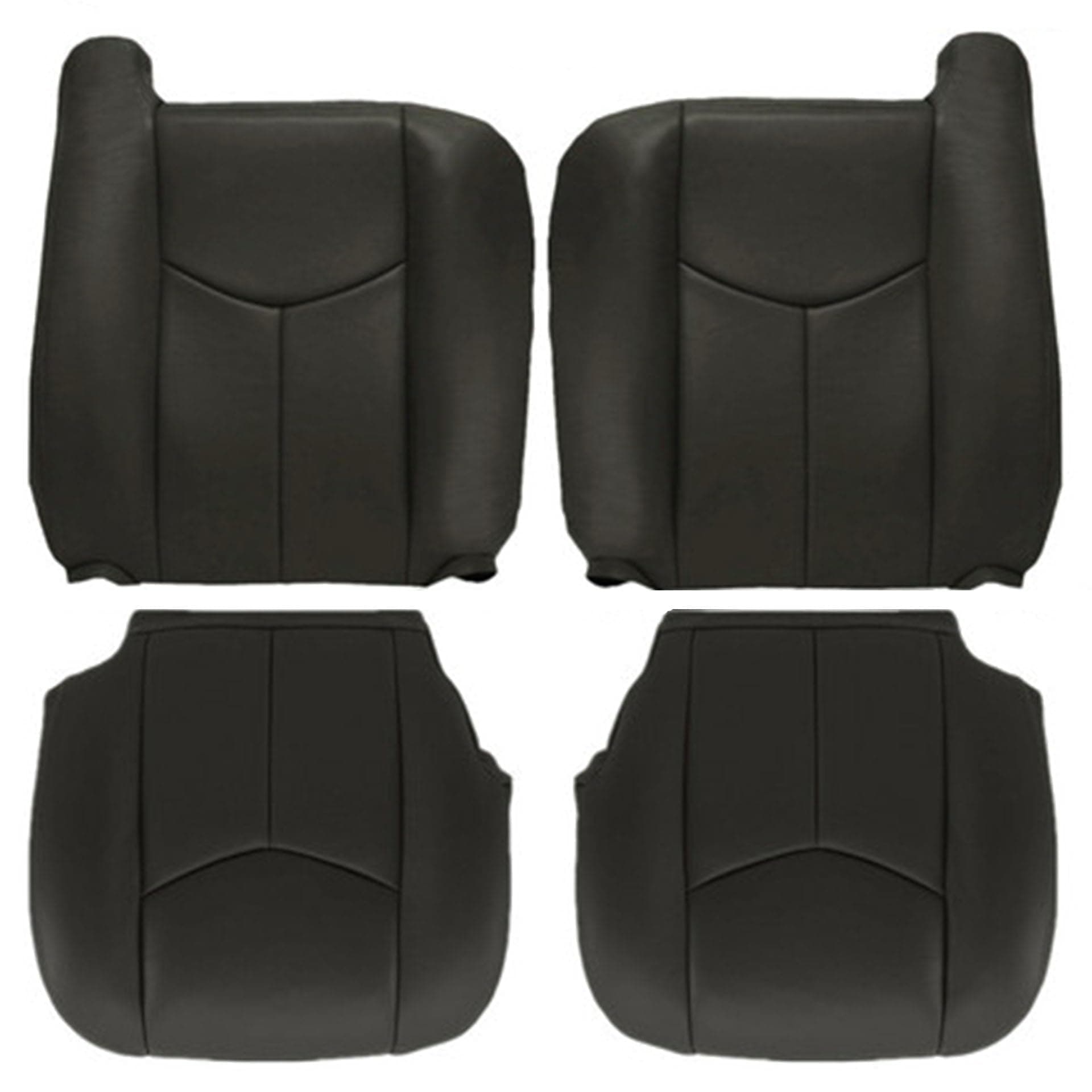 GXARTS Driver and Passenger Side Bottom and Top Lean Back Leather Seat Covers NO Armrest Dark Gray Compatible with Chevy Silverado GMC Sierra 2003 2004 2005 2006