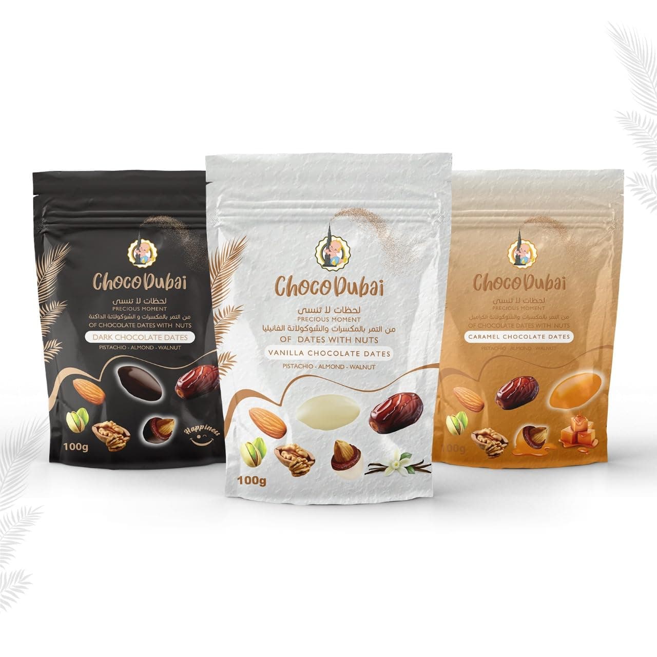 Kingdom Dates Choco Dubai Chocolate Stuffed with Nuts 100g Pack of 1 (ASSORTED) | Premium Drenched in Rich Chocolate and Stuffed with Crunchy Nuts for a Luxurious Treat.