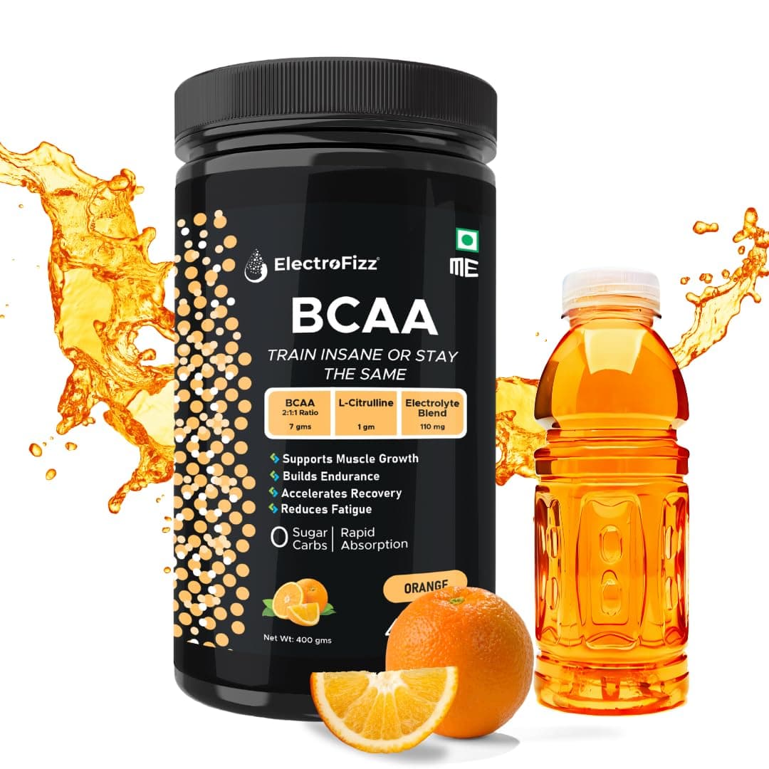 BCAA 7Gms (2:1:1 formula) with Citrulline & Electrolyte Blend for Muscle Recovery & Endurance - Pre/Post Workout & Intra Workout - 400 gms (Orange)