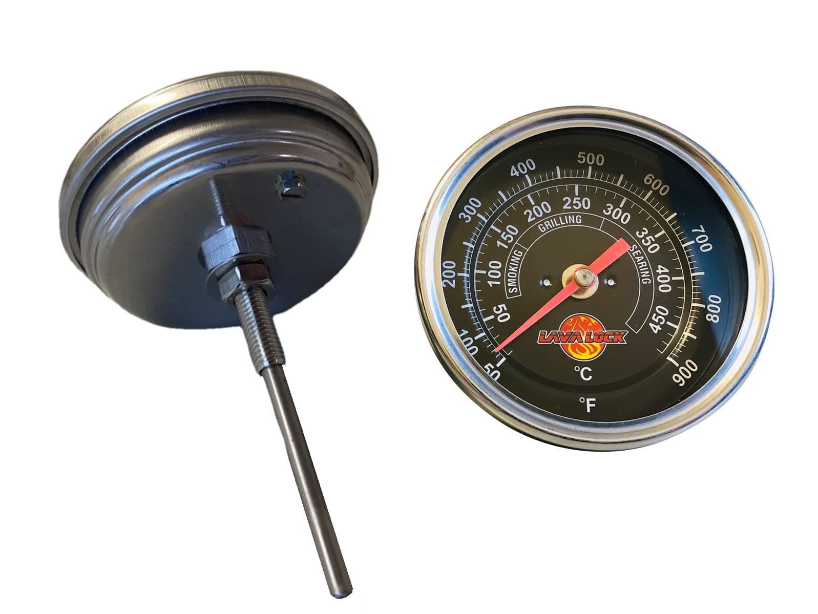 Black Face BBQ Grill Thermometer 50F-900F High Temp Range Heavy Duty Premium Quality Smoker Thermo 2 Inch or 3" with M8 or 1/2 NPT Thread (3 in. Face, 3 in Stem, M8 Thread)