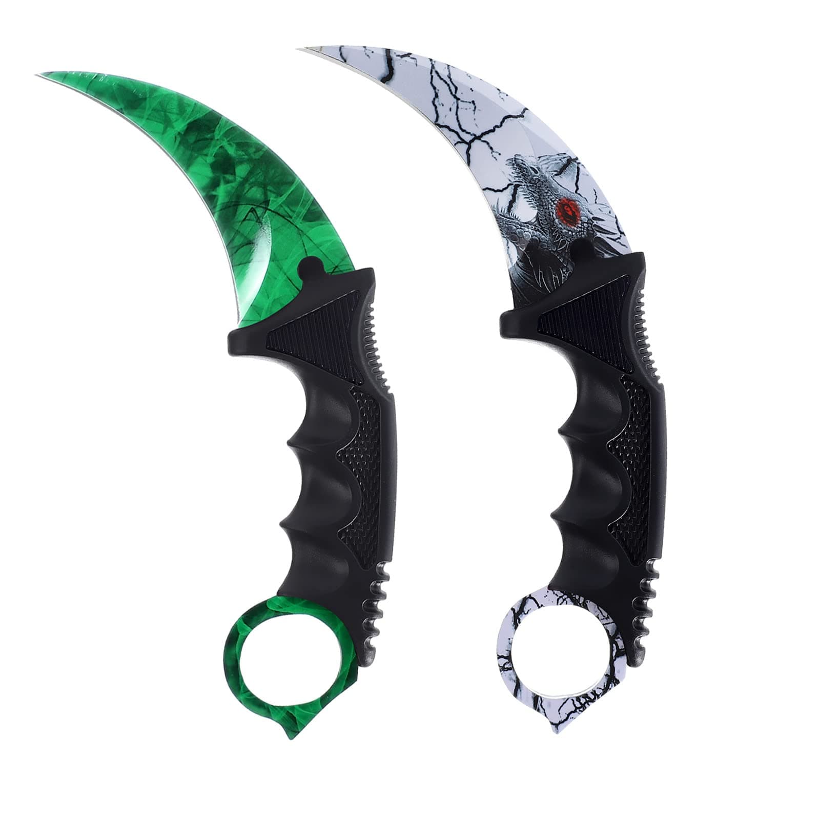 2 Pieces Karambit Knife Fixed Blade Tactical Camping Tool,Outdoor Hunting Knife with Sheath and Cord, Suitable for Hiking, Adventure, Survival and Collection (Green Dragon)