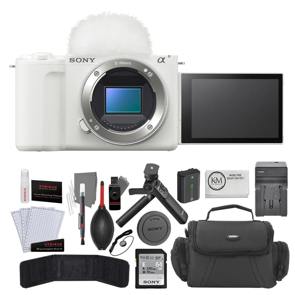 Sony Mirrorless Camera ZV-E10 II | White Sony Vlogger Accessories Kit + Battery Charger + Photo Starter Kit + Camera Case + Microfiber Cleaning Cloth (6 Items)