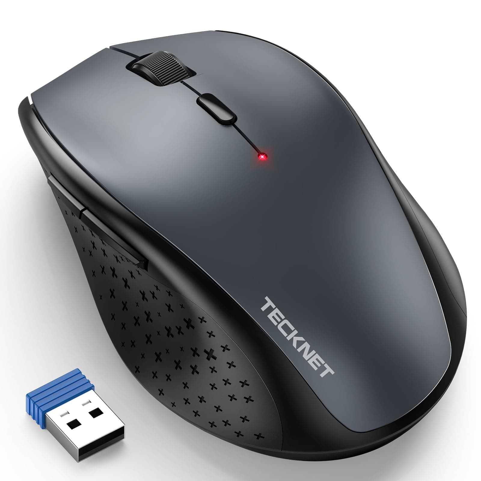 TECKNET Wireless Mouse, 2.4G USB Computer Mouse with 6-Level Adjustable 4800 DPI, Silent Quiet Click,30 Months Battery, Ergonomic Grips, 6 Buttons Portable for PC, Chromebook, Mac - Grey