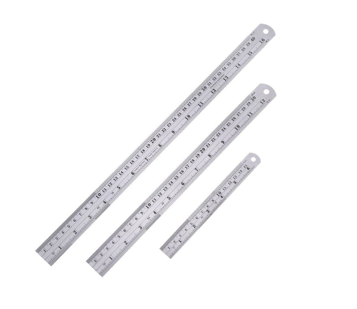 Stainless Steel Ruler Set with Conversion Table, 16 Inch, 12 Inch and 6 Inch Rulers