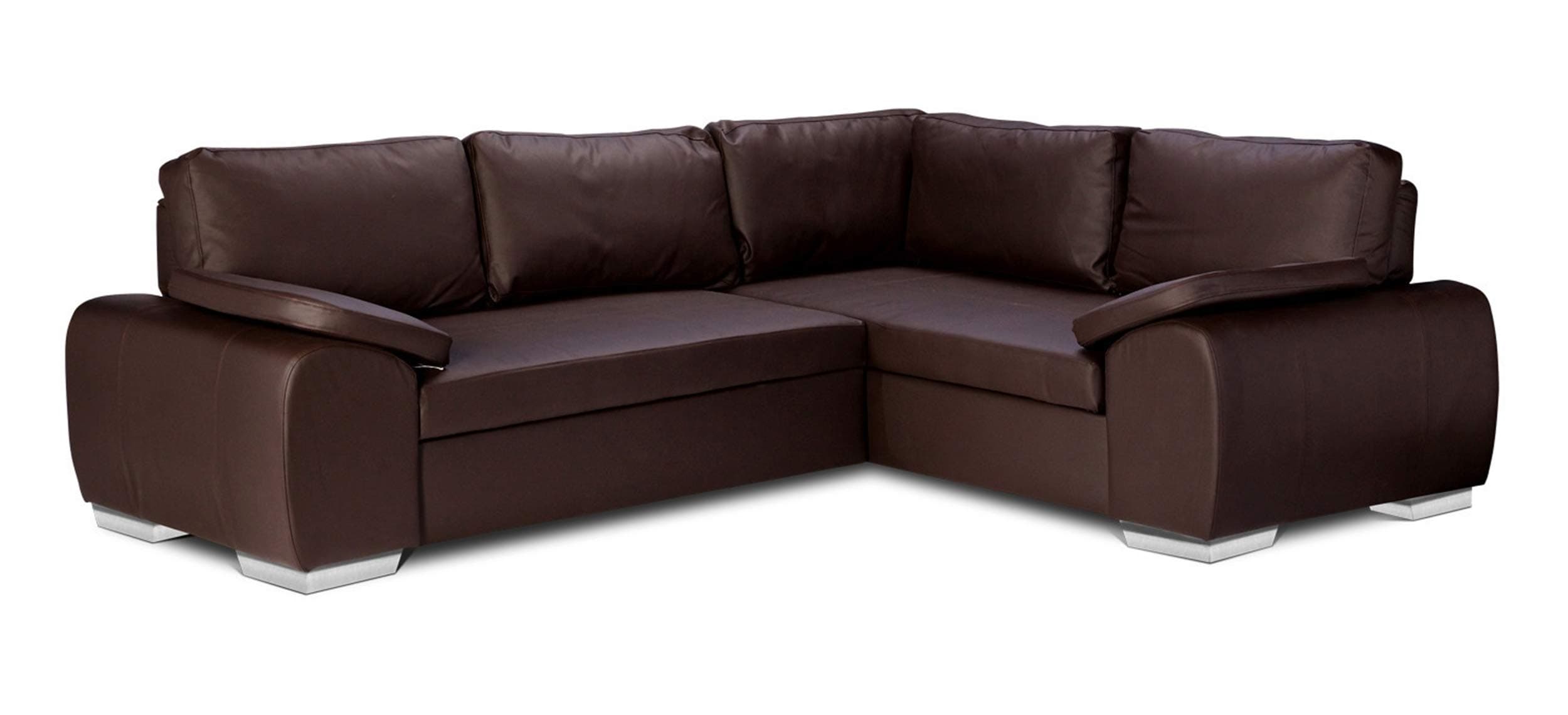 Sofas and More ENZO - CORNER SOFA BED WITH STORAGE - FAUX LEATHER - RIGHT HAND SIDE ORIENTATION (BROWN)