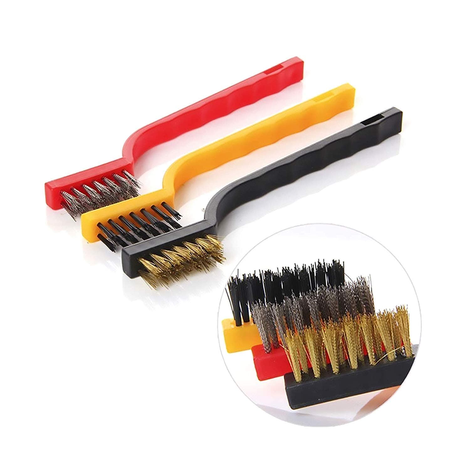 BRUSH HOUSE Brass Mini Wire Brush Cleaning Tool Kit - (Set of 3), Nylon & Stainless Steel Bristles for Car, Kitchen, Gas Stove, and Window Cleaning