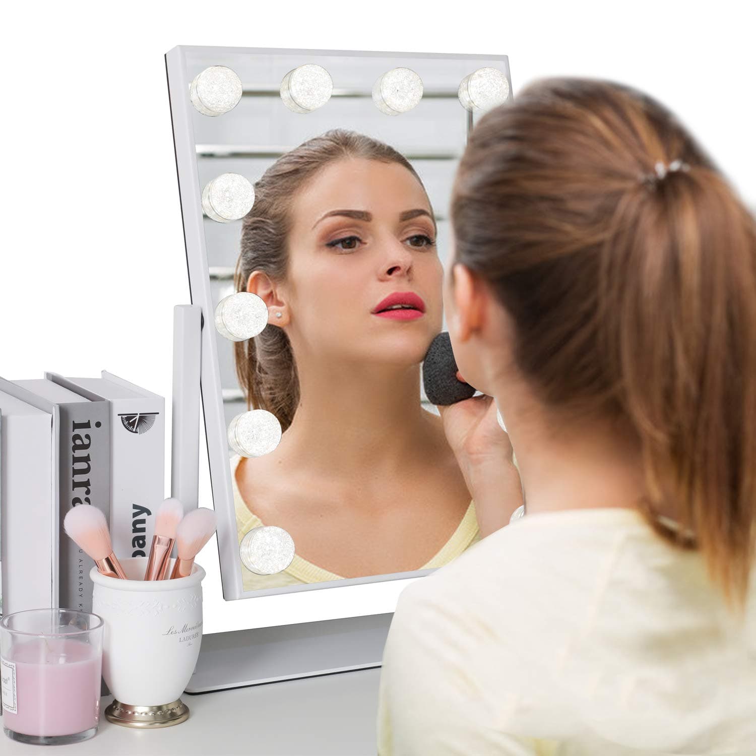 Vanity Mirror with lights, HOMPEN Makeup Mirror with Dimmable LED and Three-Tone Touch Switch-White