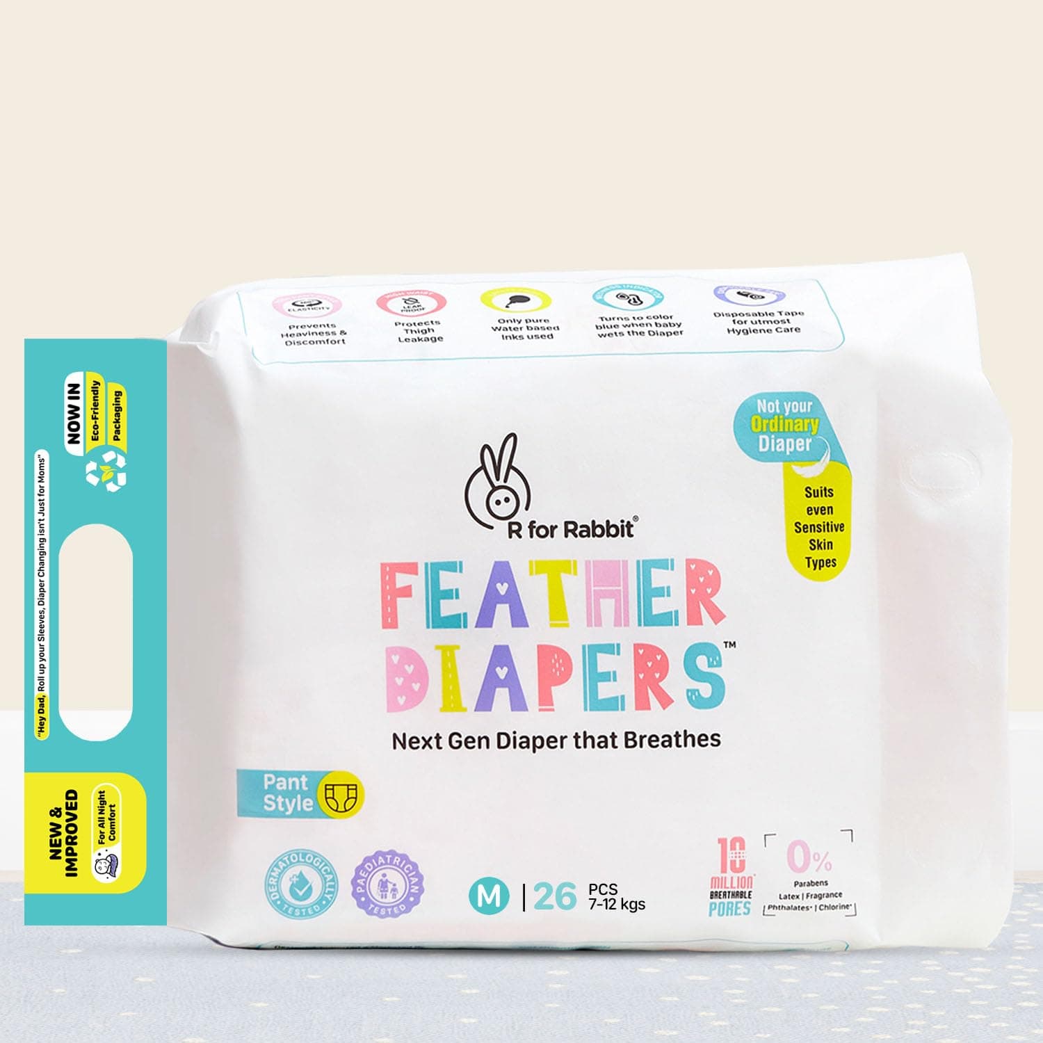 R for Rabbit Medium m Size Premium Feather Diaper for Baby 7 to 12 kgs (26 Pack Offer)