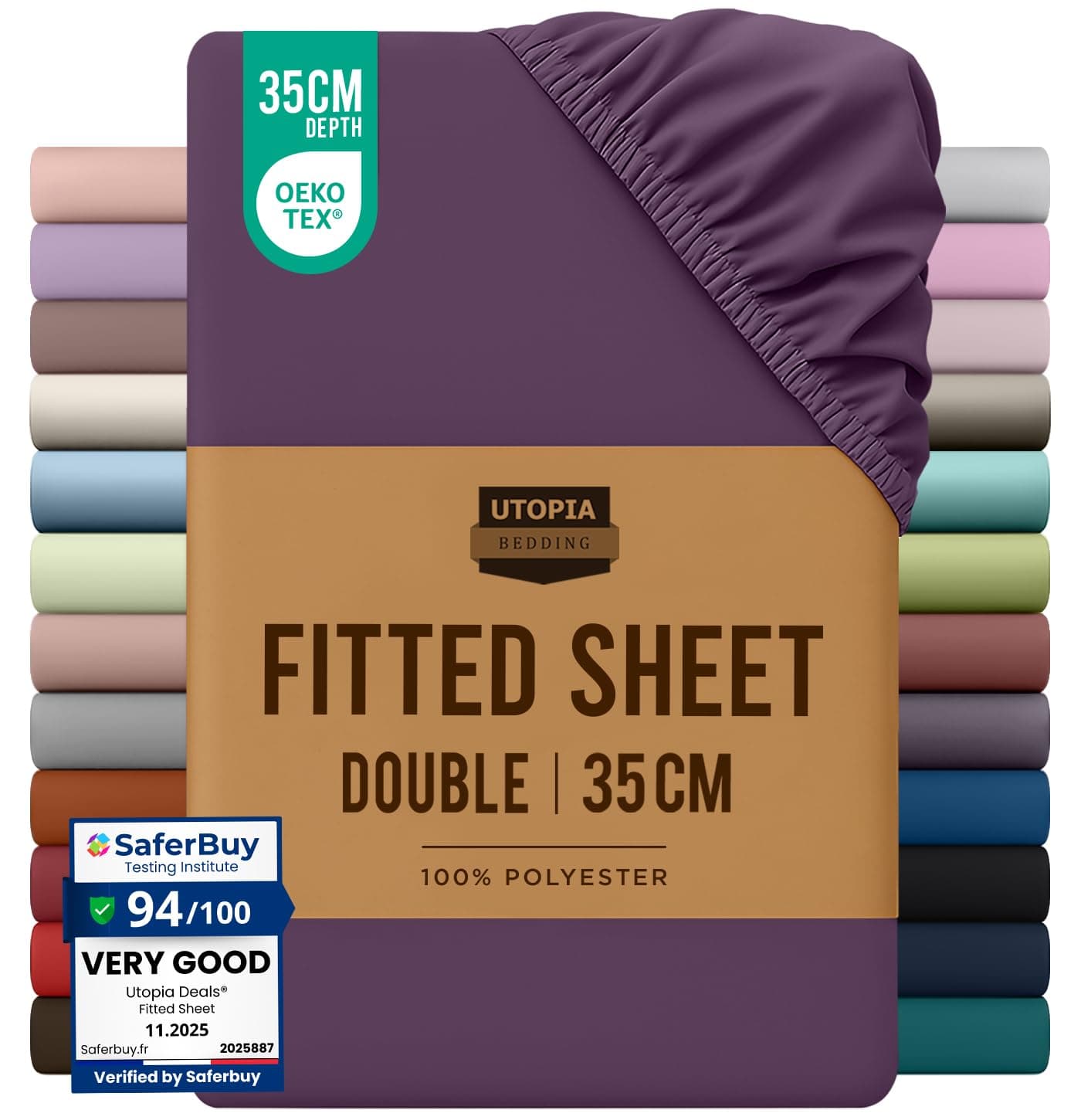 Utopia Bedding Fitted Sheet Double, Purple - Deep Pocket 14 inch (35 cm) - Easy Care - OEKO-TEX Certified - Soft Brushed Microfibre Fabric - Shrinkage and Fade Resistant - Bottom Sheet