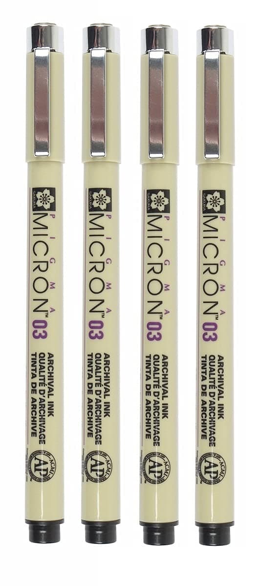 Pigma Micron 03 Black Pen 0.35mm Line Width Pack of 4 (03)