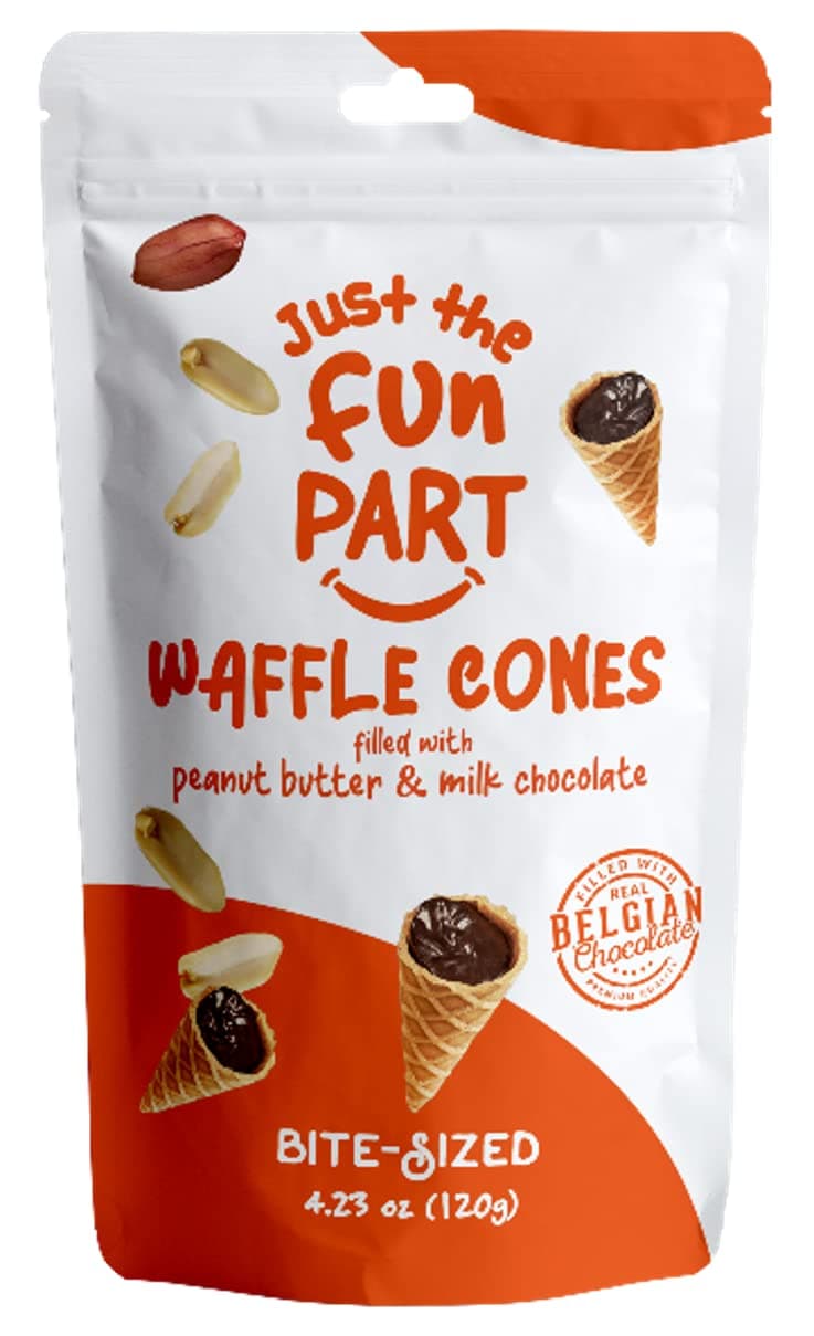 Just The Fun Part, Bite-Size Crispy Mini Waffle Cones, Filled with Premium Belgian Chocolate, Great for Snacks, Dessert, Grab & Go - Kosher, Peanut Butter and Milk Chocolate (Pack of 1)