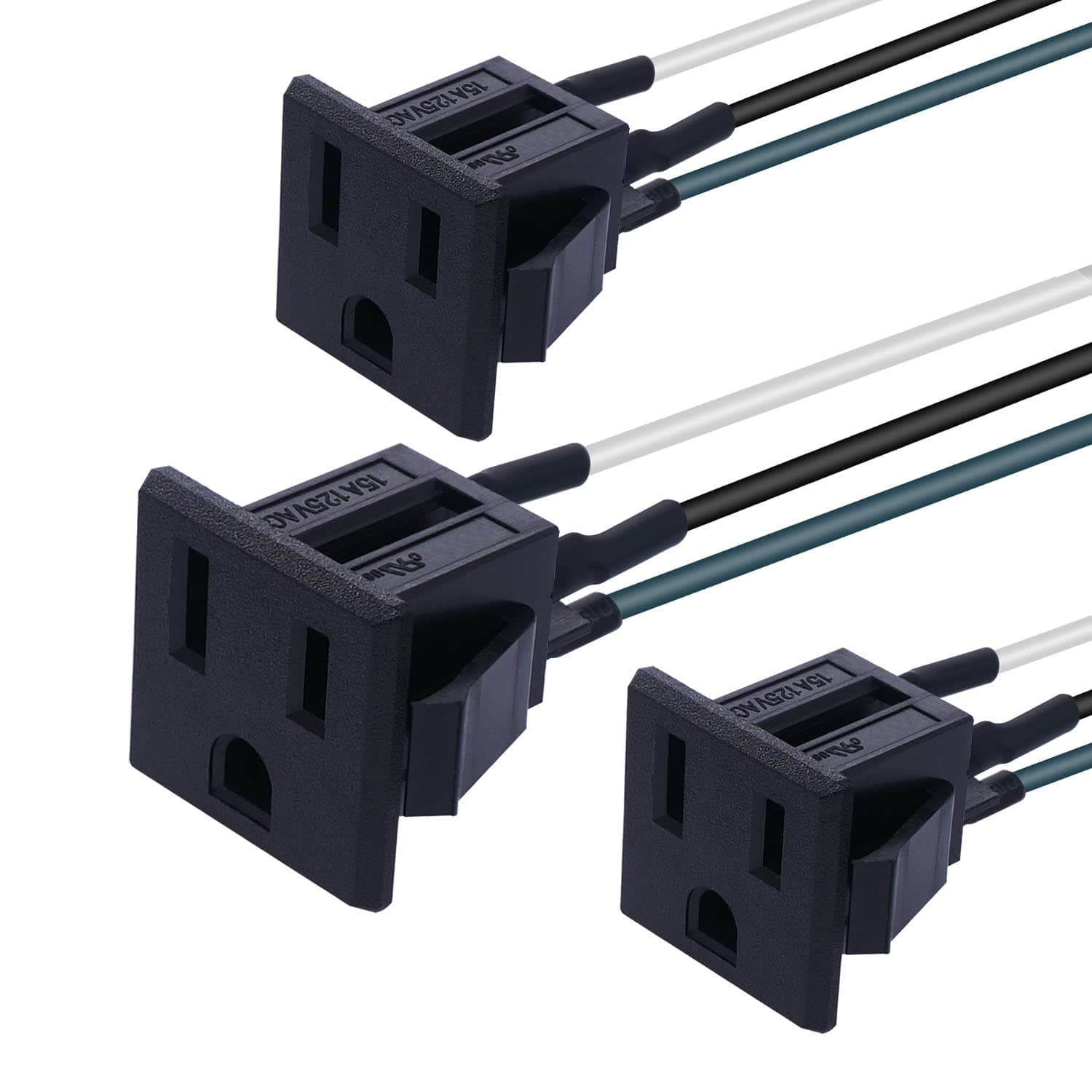 weideer 3Pcs 3 Pins US Power Socket Plug Panel 15A 125V AC Panel Mount Outlet Industrial Plug Female Connectors Adapter With 18AWG Connection line K-019-X