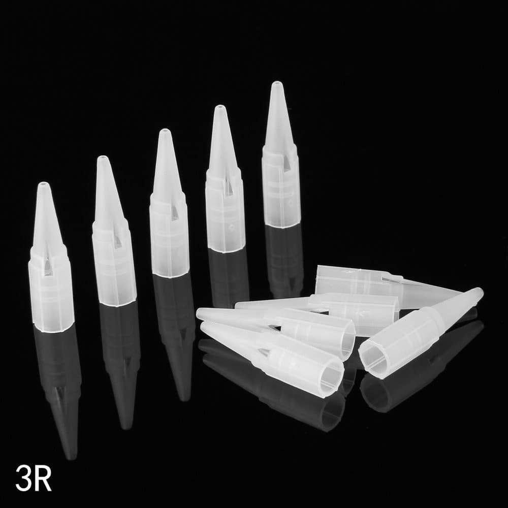 50PCS Clear White Eyebrow Tattoo Needle Tips Permanent Makeup Tattoo Nozzle Caps Disposable 1R/3R/5R/5F/7F (3R)