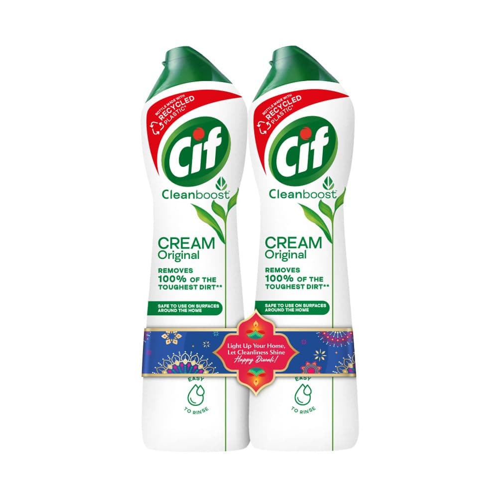 Cif Original Multipurpose Surface Cleaner Cream for Kitchen & Bathroom, Ocean Breeze Scent, 100% Dirt Removal with Natural Cleaning Particles, 2x500ml