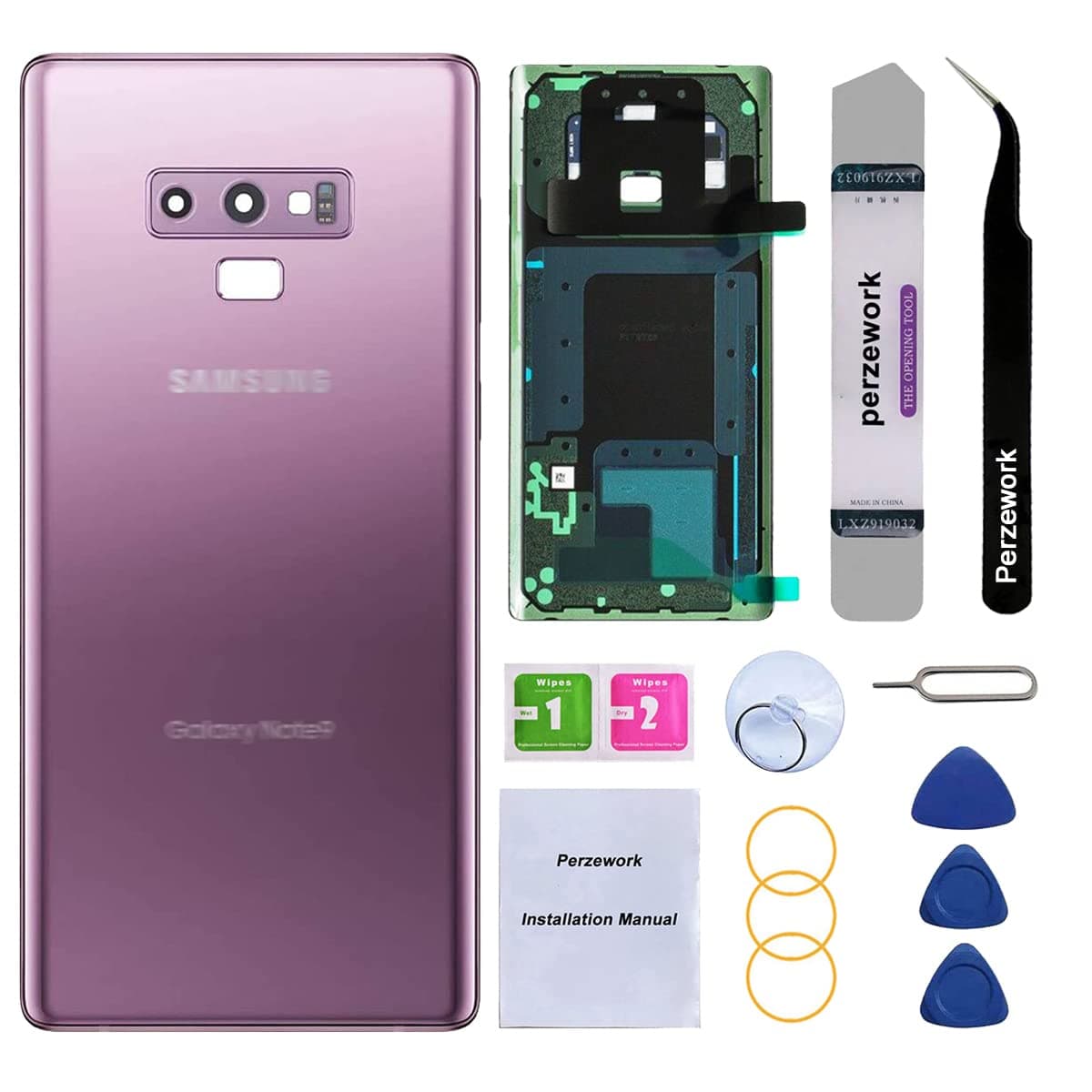Rear Back Glass Replacement for Samsung Galaxy Note 9 with Reparing Toolkit and Pre-Installed Adhesive (Lavender Purple)