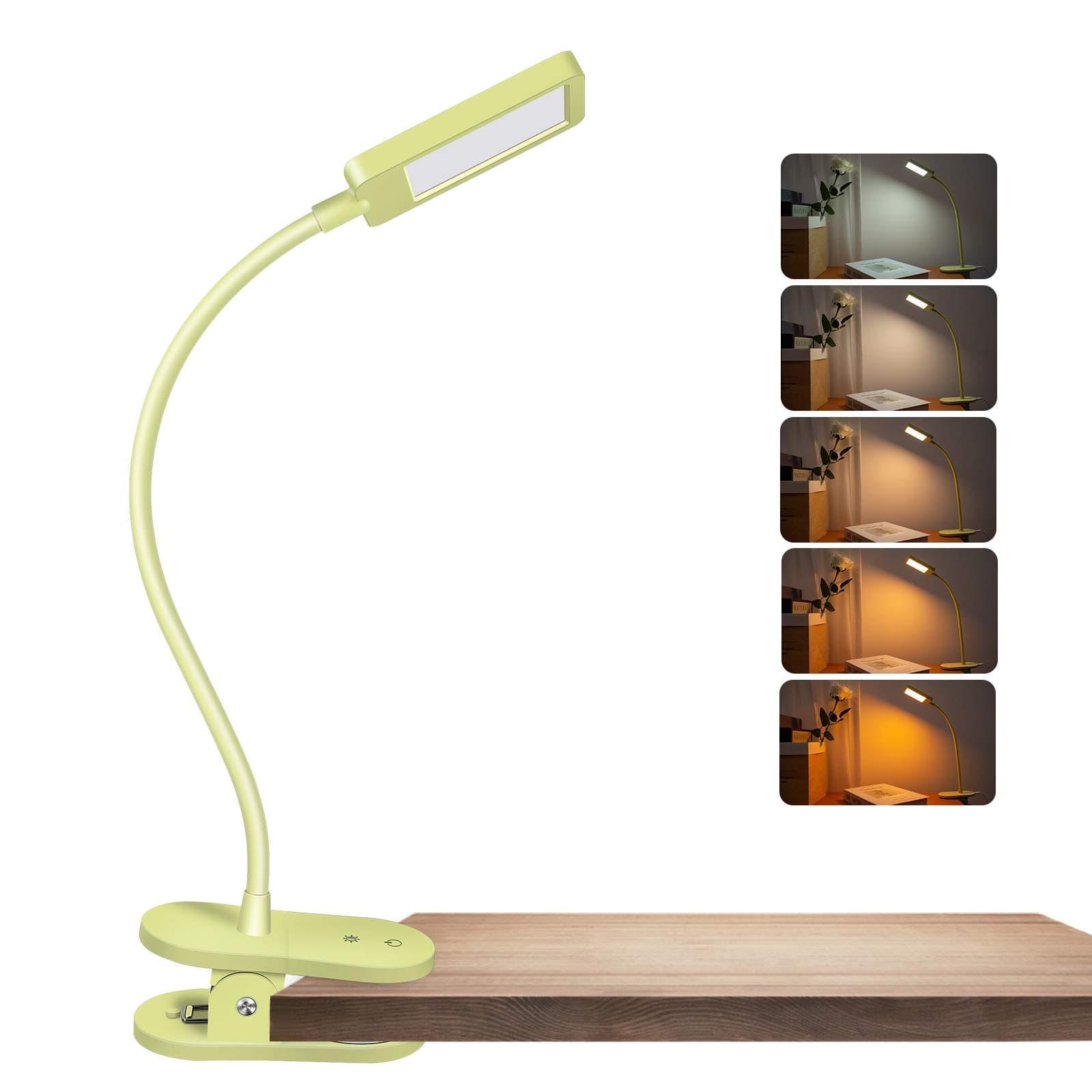SingHong Clip on Reading Light, Amber Light for Bed Reading, USB Rechargeable,5 Color Temperatures Adjustment, 3 Level Brightness Dimmer, Eye Care Lamp with 360 ° Flexible Gooseneck (Green)
