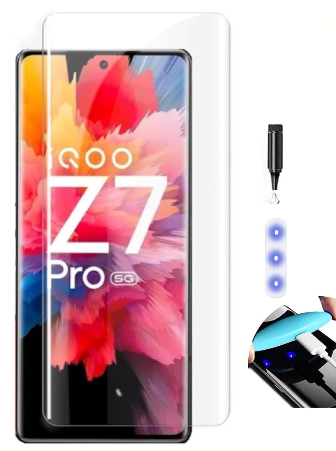 NISHTECH Advanced Hd+ Curved Uv Tempered Glass Screen Protector Designed For Iqoo Z7 Pro 5G Cellphone || Full Screen Coverage With Easy Installation Kit (Anti-Scratch)