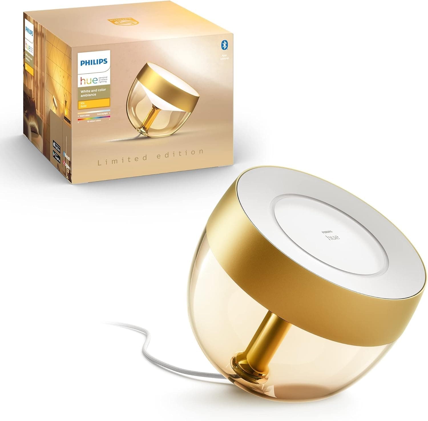 Iris Smart Table Lamp, Gold - White and Color Ambiance LED Color-Changing Light - 1 Pack - Control with Hue App - Compatible with Alexa, Google Assistant, and Apple Homekit