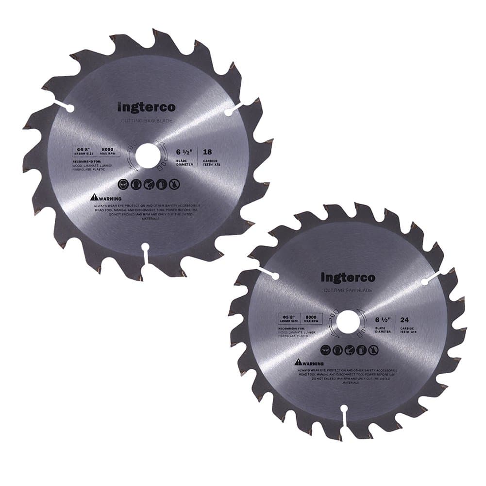 INGTERCO 18-Tooth and 24-Tooth ATB Thin Kerf General Purpose 6-1/2-Inch Woodworking Saw Blade with 5/8-Inch Arbor, 2 Pack