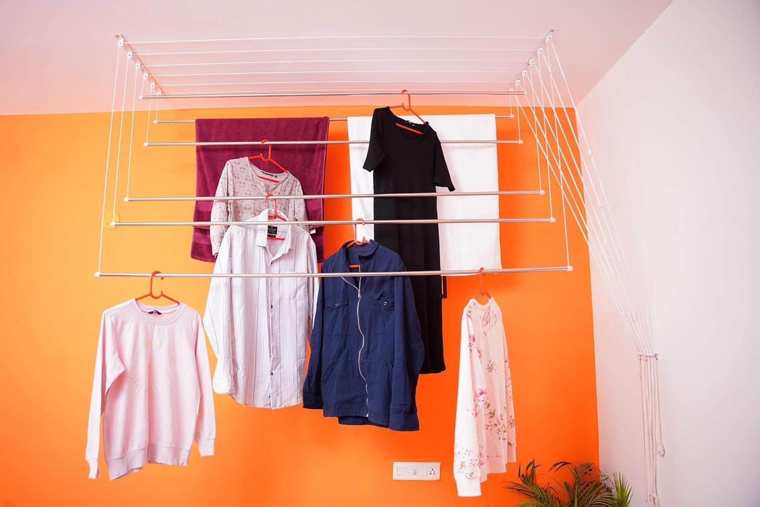 - Stainless Steel Rust Proof Ceiling Clothes Hanger/Rack Roof Mount Cloth Dryer With Individual Drop Down Railers (Nri3Feets)