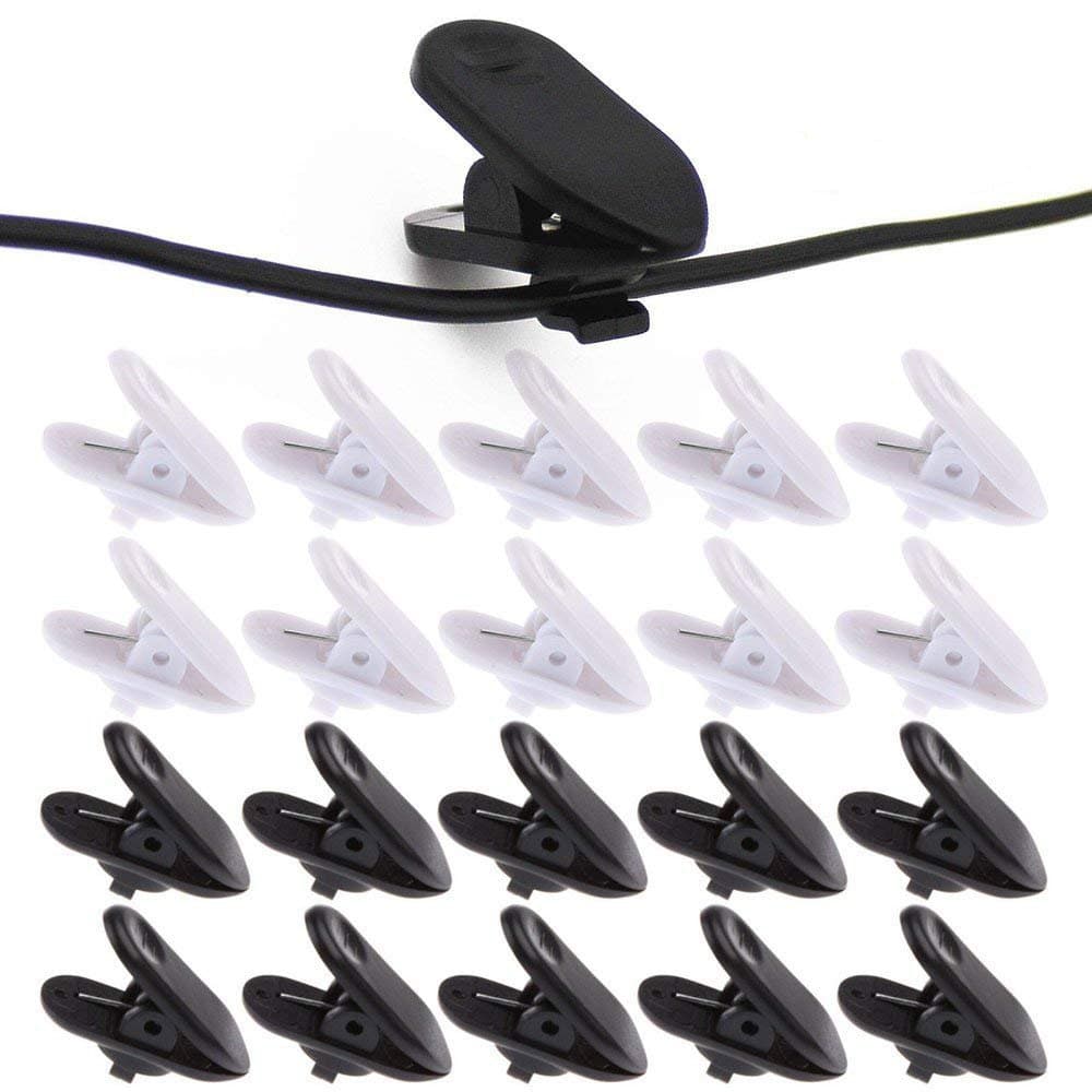 Clips for Earphone Wire,360 Degree Rotate Headphone Mount Cable Clothing Clip, Use for Fixing Headphone Wire,Black & White (20Pcs/Pack)