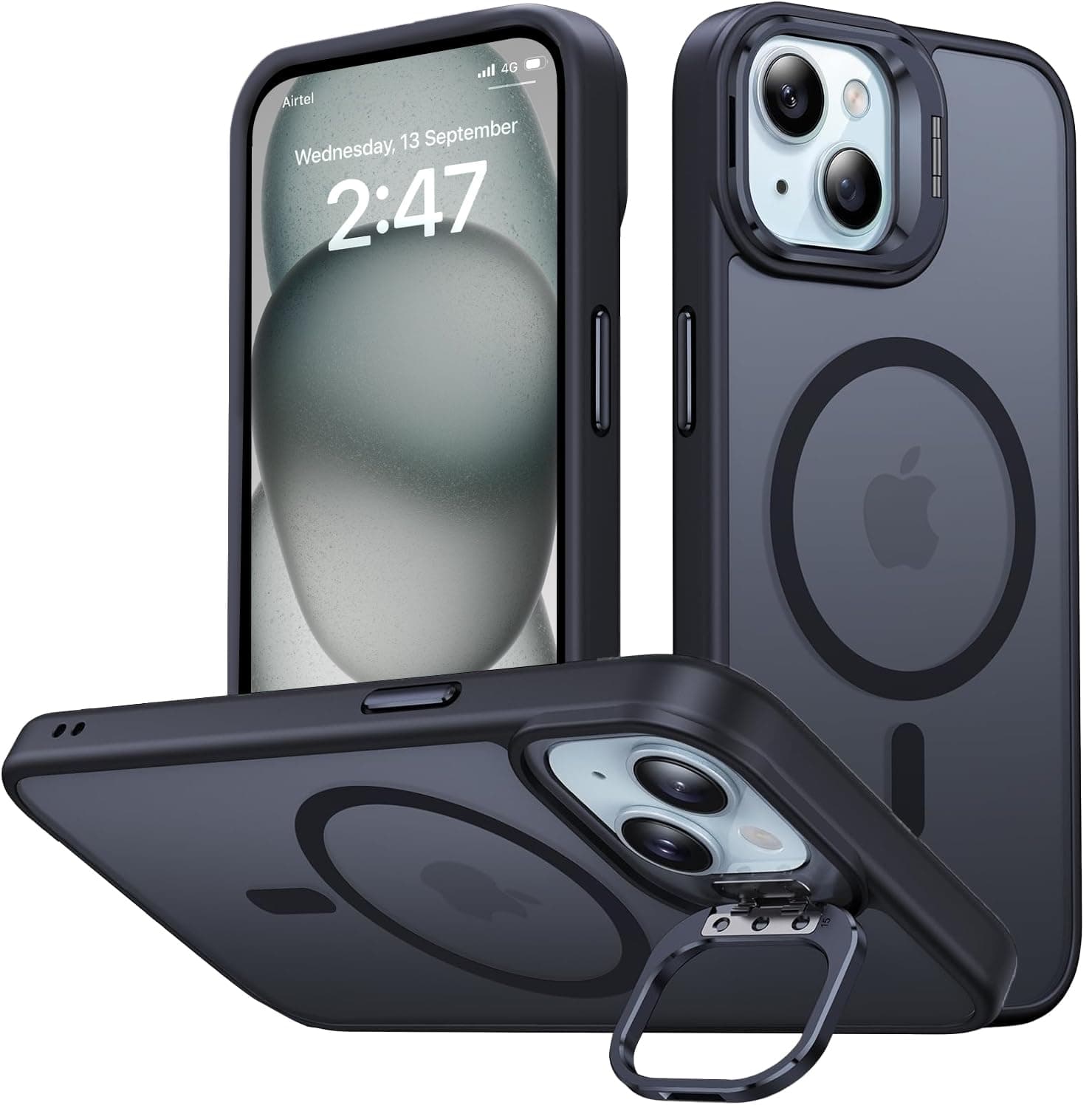 Thermoplastic Polyurethane Stand Case For iPhone 15&iPhone 14|Translucent Frosted Back Cover Compatible With Mag