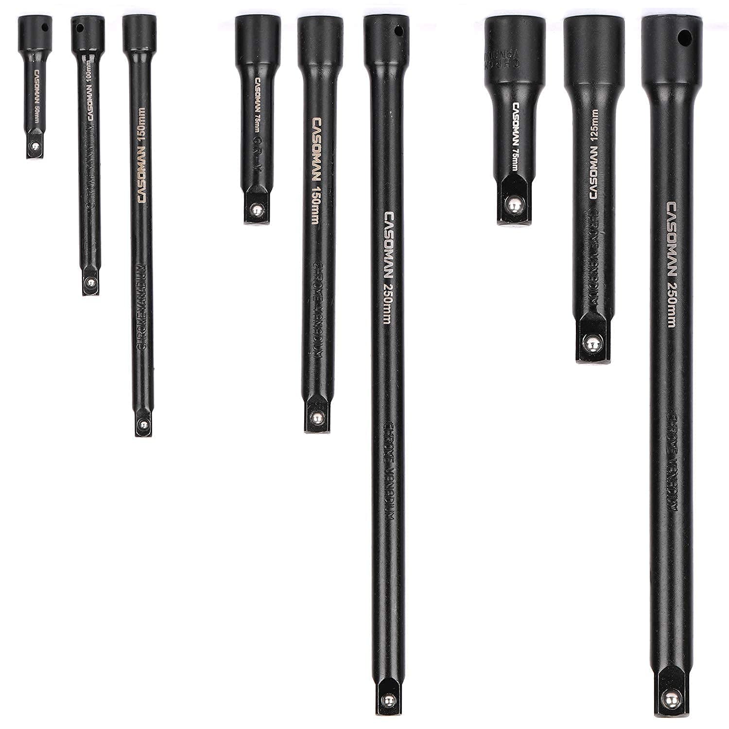 9 Pieces Extension Bar Set, 1/4", 3/8" and 1/2" Drive Socket Extension, Premium Chrome Vanadium Steel with Black Phosphate Finish