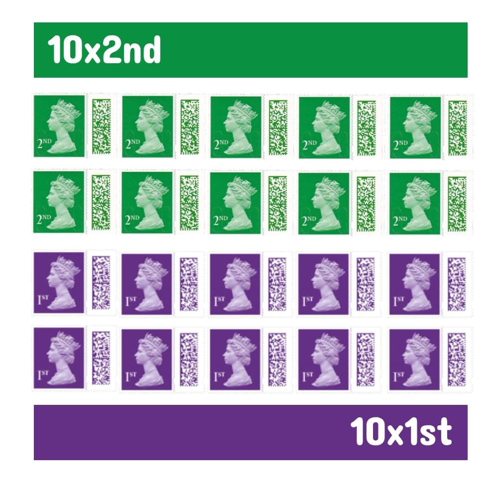 10 x 1st Class & 10 x 2nd Class Stamps (20 Total) - Barcoded Self-Adhesive UK Letter Postage Stamps for Standard Mail