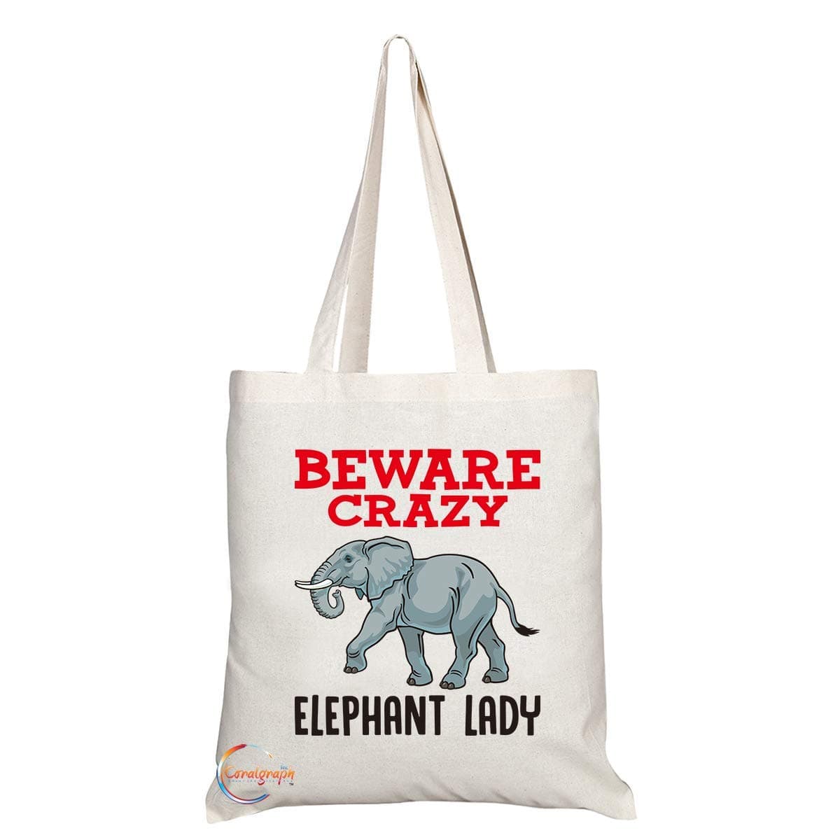 TB375 Beware Crazy Elephant Lady Novelty Present Gift Printed Eco-Friendly Stylish Long Handled Tote Shoulder Bag