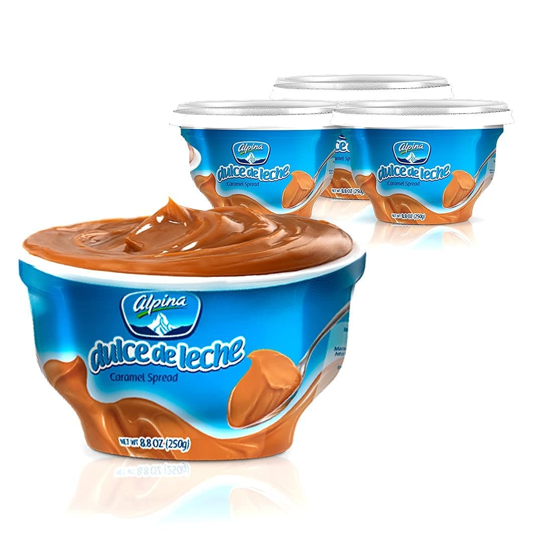 Dulce de Leche by Alpina 4 Pack x 7.5 oz each Arequipe Alpina Indulgent Caramel sauce Pairs with Cakes Apples or Over Ice Cream Great for Alfajores Obleas or in your favorite toast or Pancake