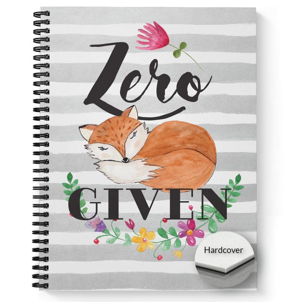 Gotcha Covered Notebooks Hardcover Zero Fox 8.5" x 11" Humorous Spiral Notebook/Journal, 120 College Ruled Pages, Soft Touch Matte Laminated Cover, Black Wire-o Spiral. Made in the USA