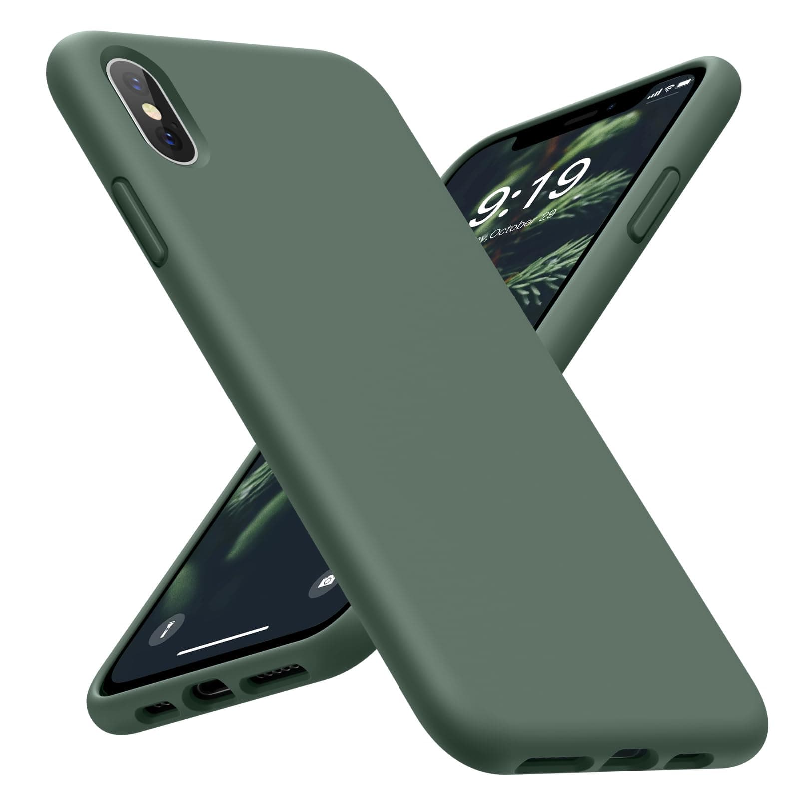OuXul Case for iPhone X/iPhone Xs case Liquid Silicone Gel Rubber Phone Case,iPhone 5.8 Inch Full Body Slim Soft Microfiber Lining Protective (Forest Green)