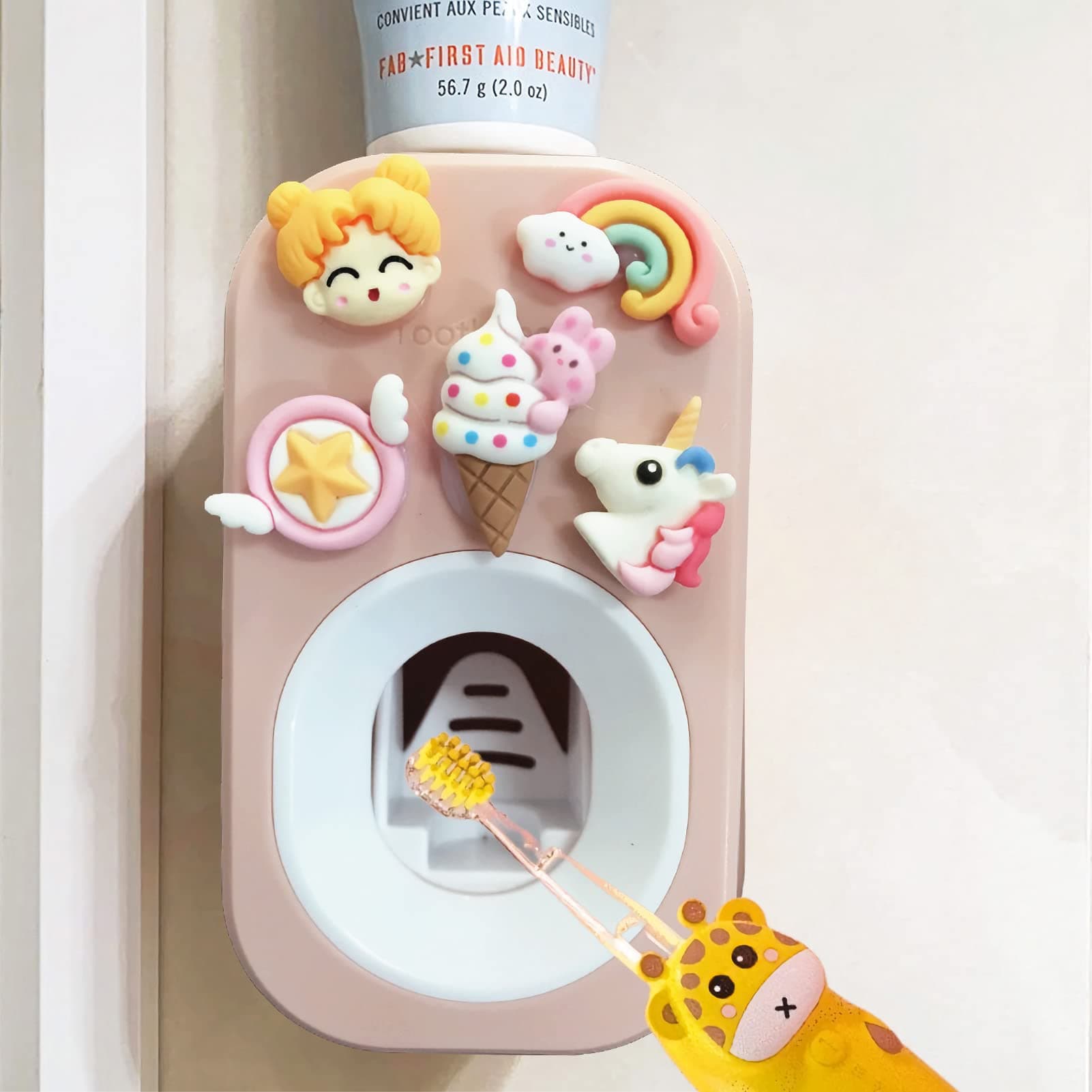 Automatic Kid Toothpaste Dispenser for Shower,Toothpaste Squeezer for Kids & Family,Wall Mounted Bathroom Decor by Mr. Thumbs (1pc,Unicorn)