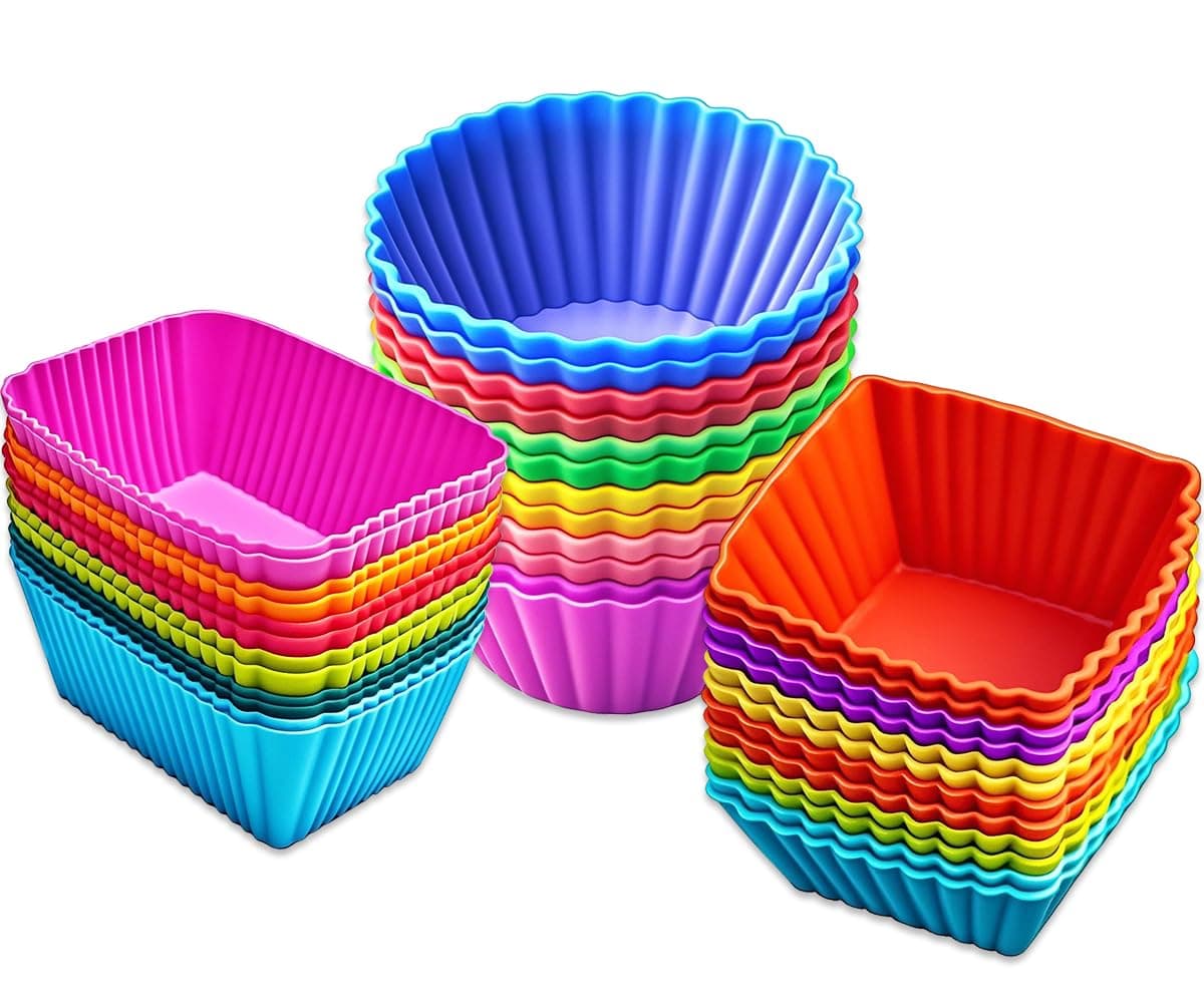 IELEK Silicone Cupcake Muffin Baking Cups Liners 36 Pack Reusable Non-Stick Cake Molds Sets, Standard