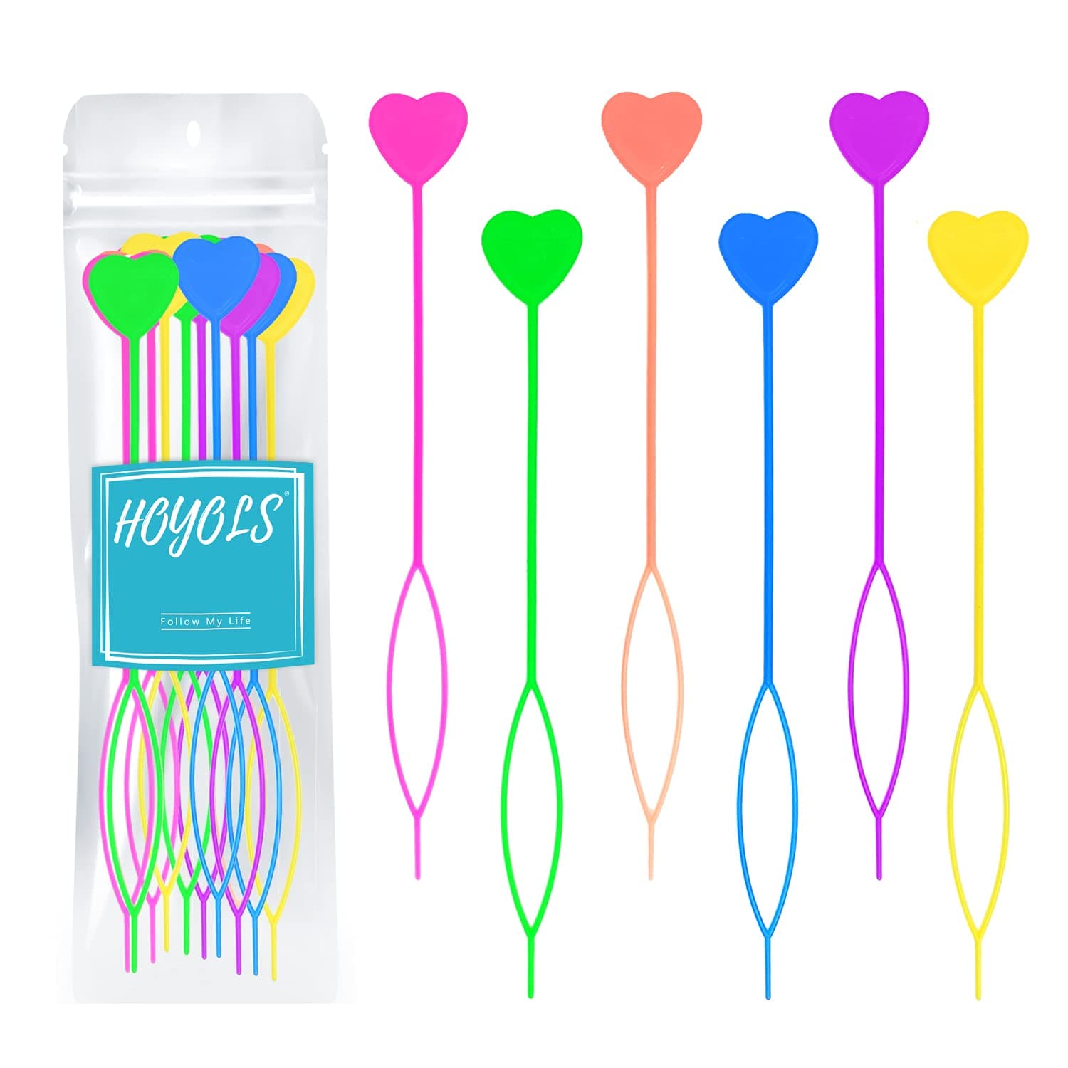 Hoyols Quick Hair Beader for Loading Beads Braid Stringer Hair Beading Tools Kit Ponytail Maker Styling Magic Topsy Tail for Kids Girls Colorful (12pcs Multi Color)