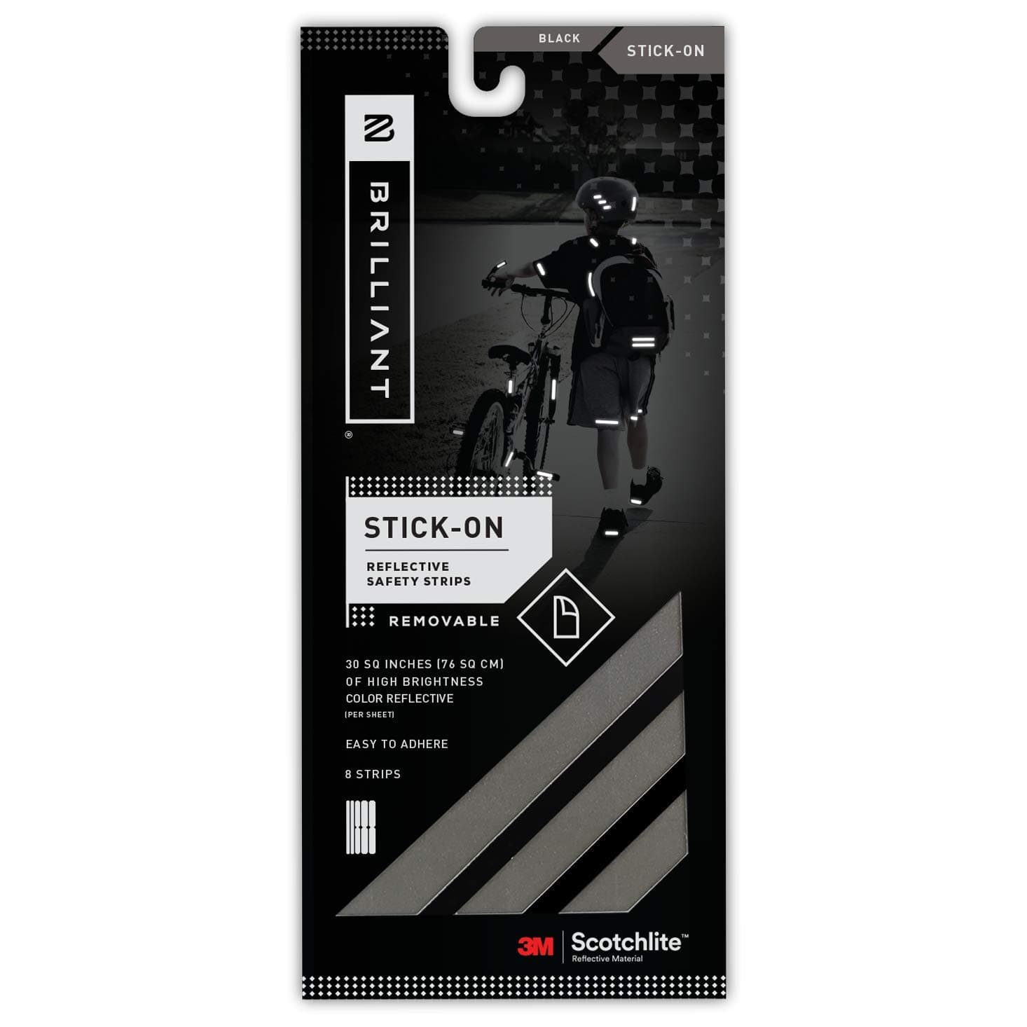Brilliant Reflective Reflector Strips - Stick-On (Black) - extremely reflective strips with 3M Scotchlite reflective material